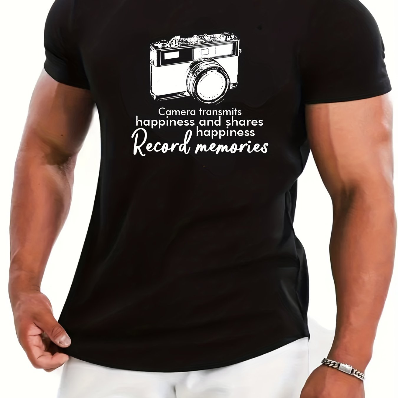 Camera And Record Memories Letter Graphic Print Men S Creative Top