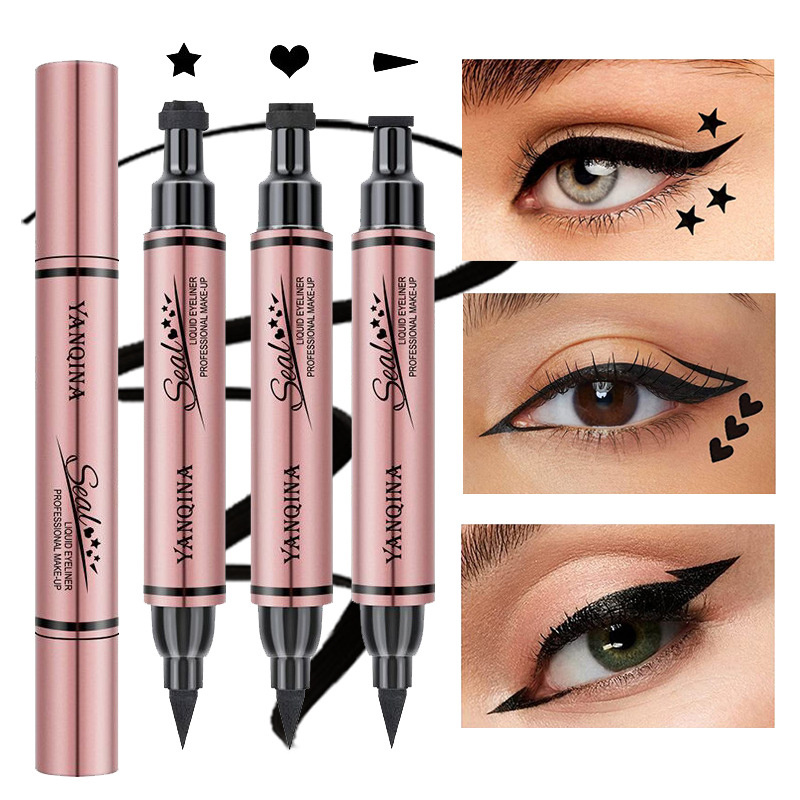 

2 In 1 Eyeliner Stamp Pencil Waterproof Double-ended Black Liquid Eye Liner Pen Quick Dry Triangle Seal Eye Liner Make Up