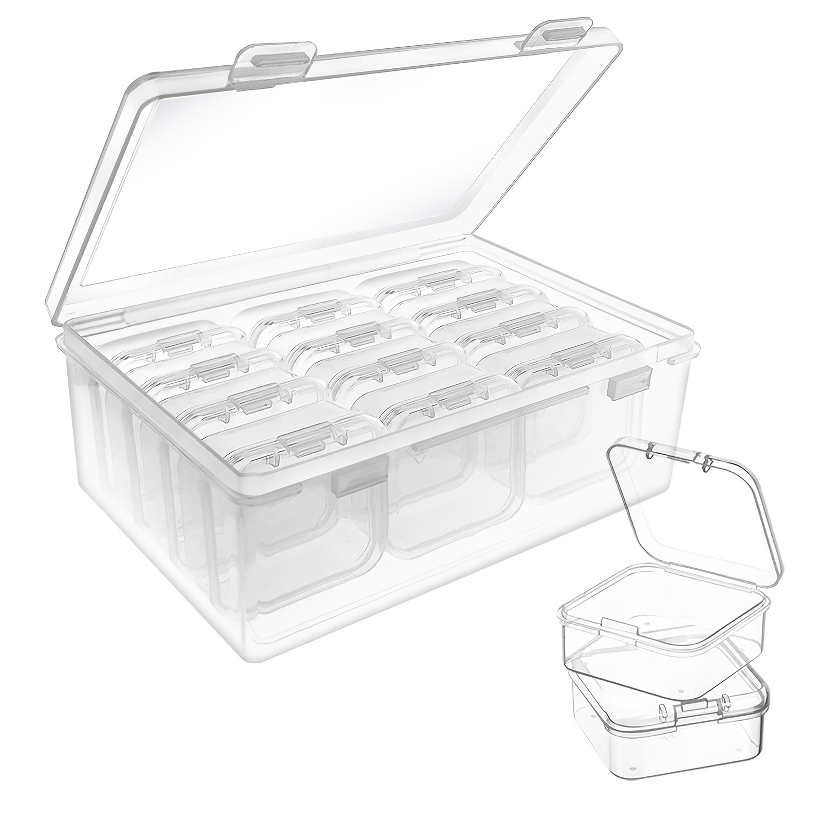 

12/16 Packs Mini Clear Plastic Beads Storage Box Organizer Box With Hinged Lid For Storage Of Small Items Jewelry, Hardware, Diy Art Craft Accessory 1.7 X 1.7 X 0.79 Inches Art Supplies