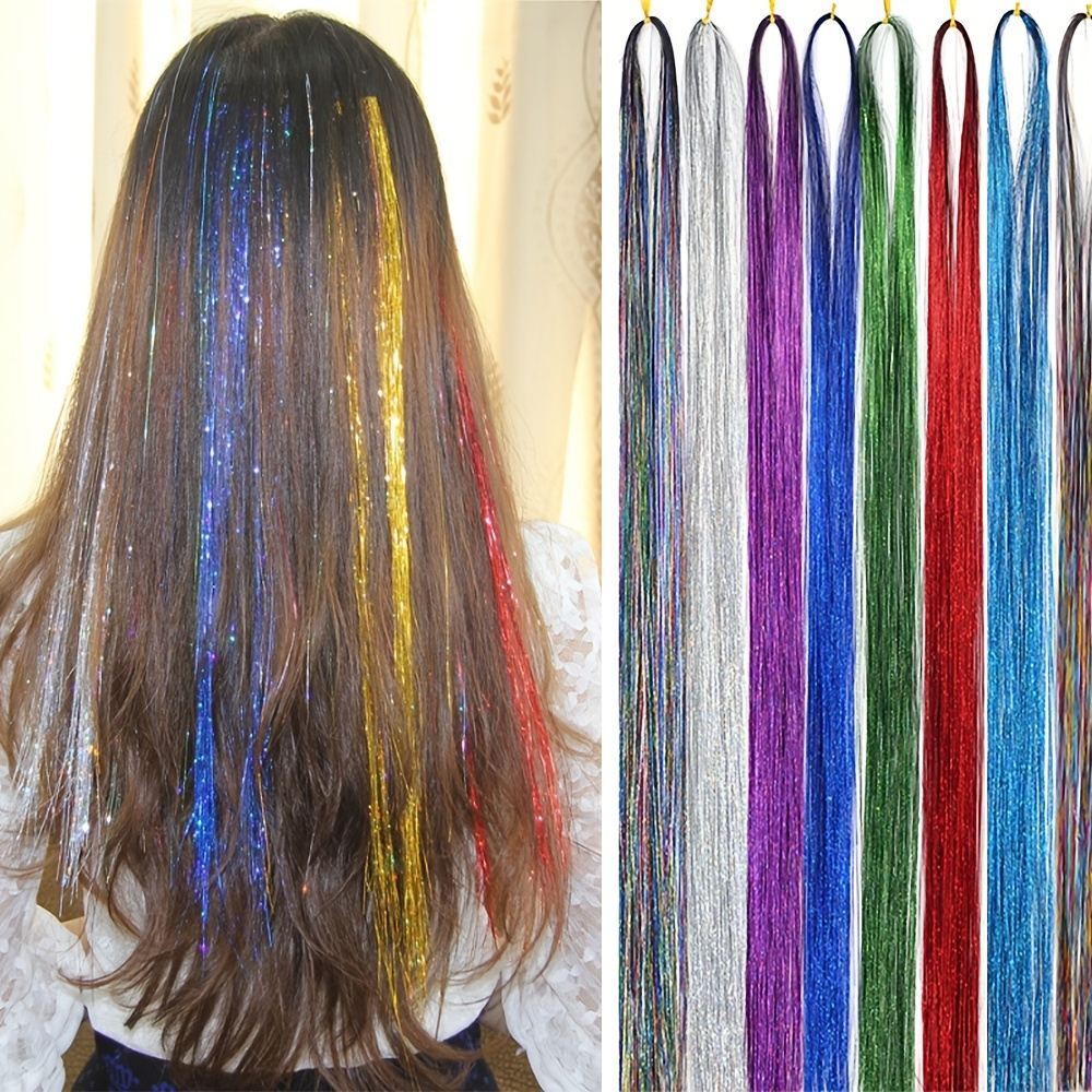 

Colorful Shiny Hair Tinsel Strands Sparkling Hair Glitter Extensions Colorful Hair Tensile For Women Girls