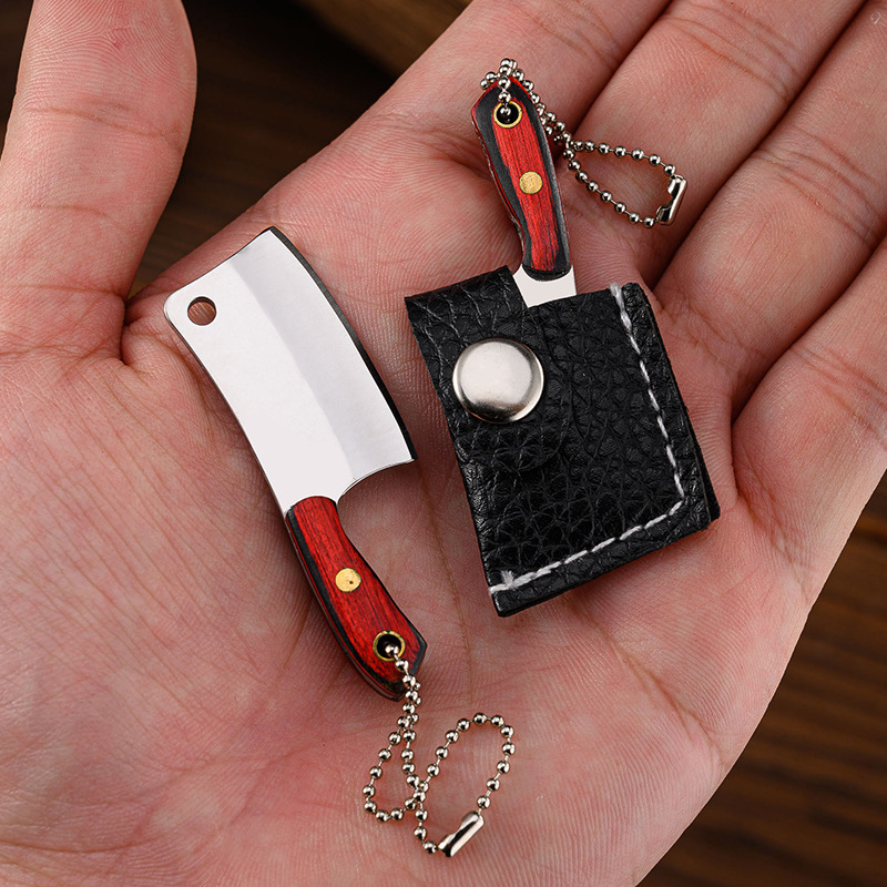 

1pc Stainless Steel Keychain Pocket Knife, Edc Package Box Opener With Wood Handle