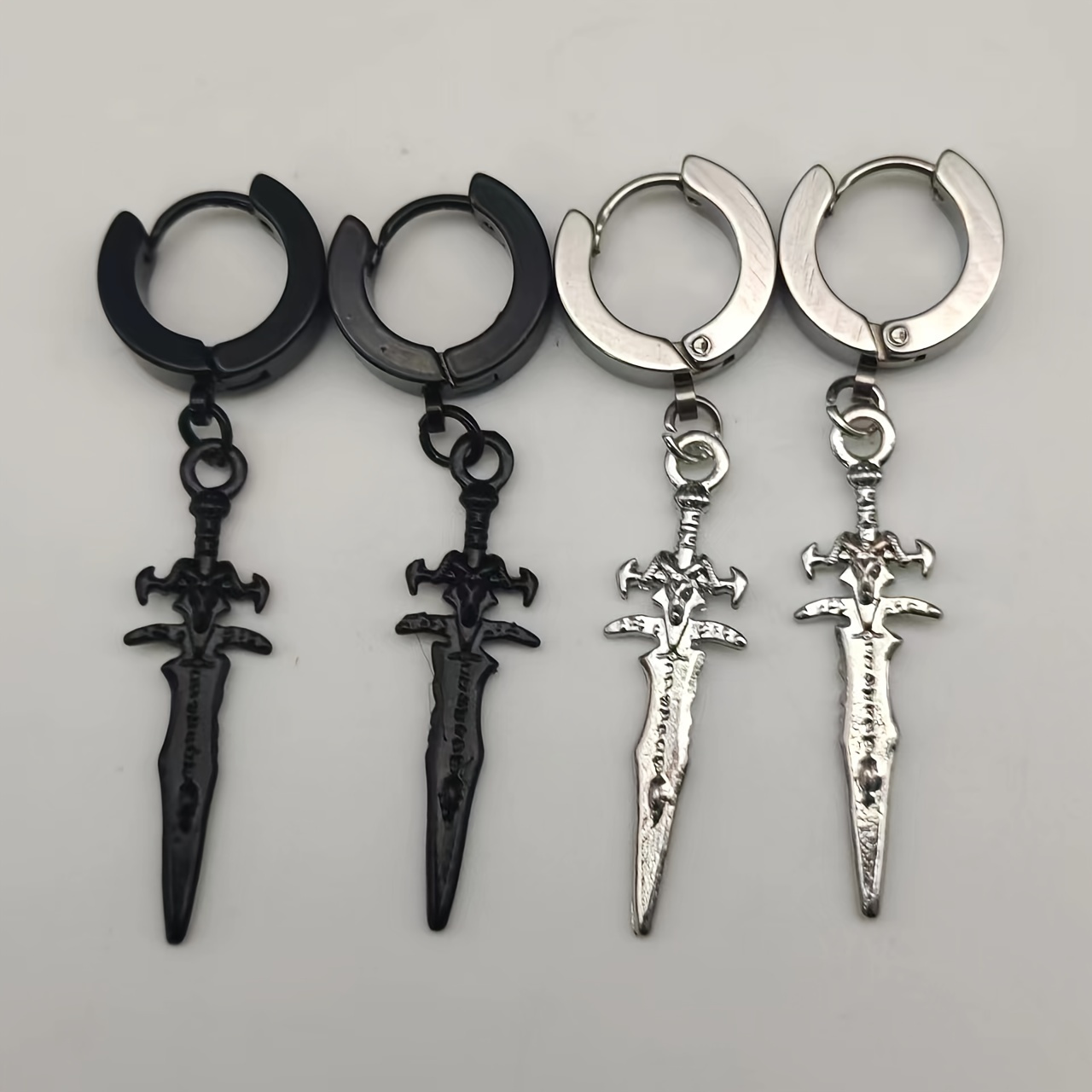 Hip Hop Sword Shaped Dangle Earrings For Men Clip On Hoop Earrings