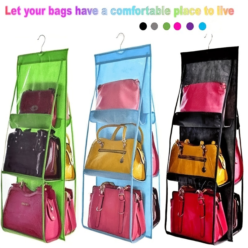 

1 Pack Hanging Handbag Organizer, 6 Pocket Purse Storage Hanger, Foldable And Universal Fit Oxford Cloth Closet Organizer