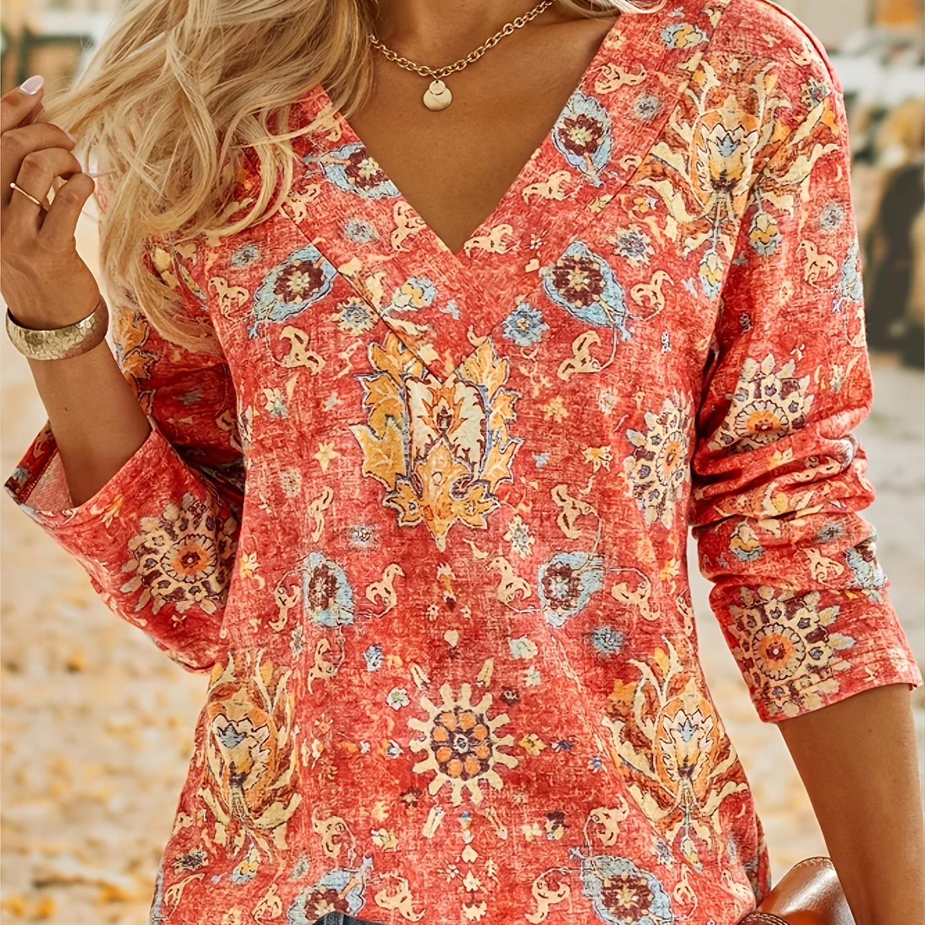 Floral Print Sweatshirt, Long Sleeve V Neck Pullover Sweatshirt, Casual Tops For Fall & Winter, Women's Clothing
Floral Print Sweatshirt, Long Sleeve V Neck Pullover Sweatshirt, Casual Tops For Fall & Winter, Women's Clothing