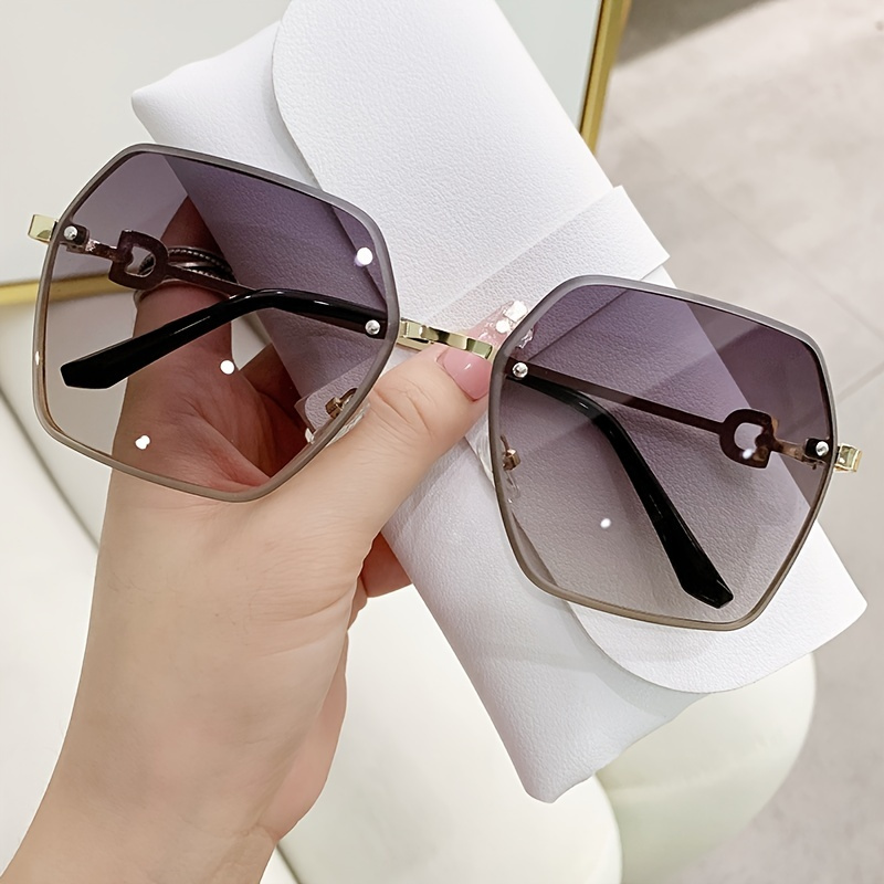 Elegant Square Rimless Sunglasses Oversize Metal Temples With