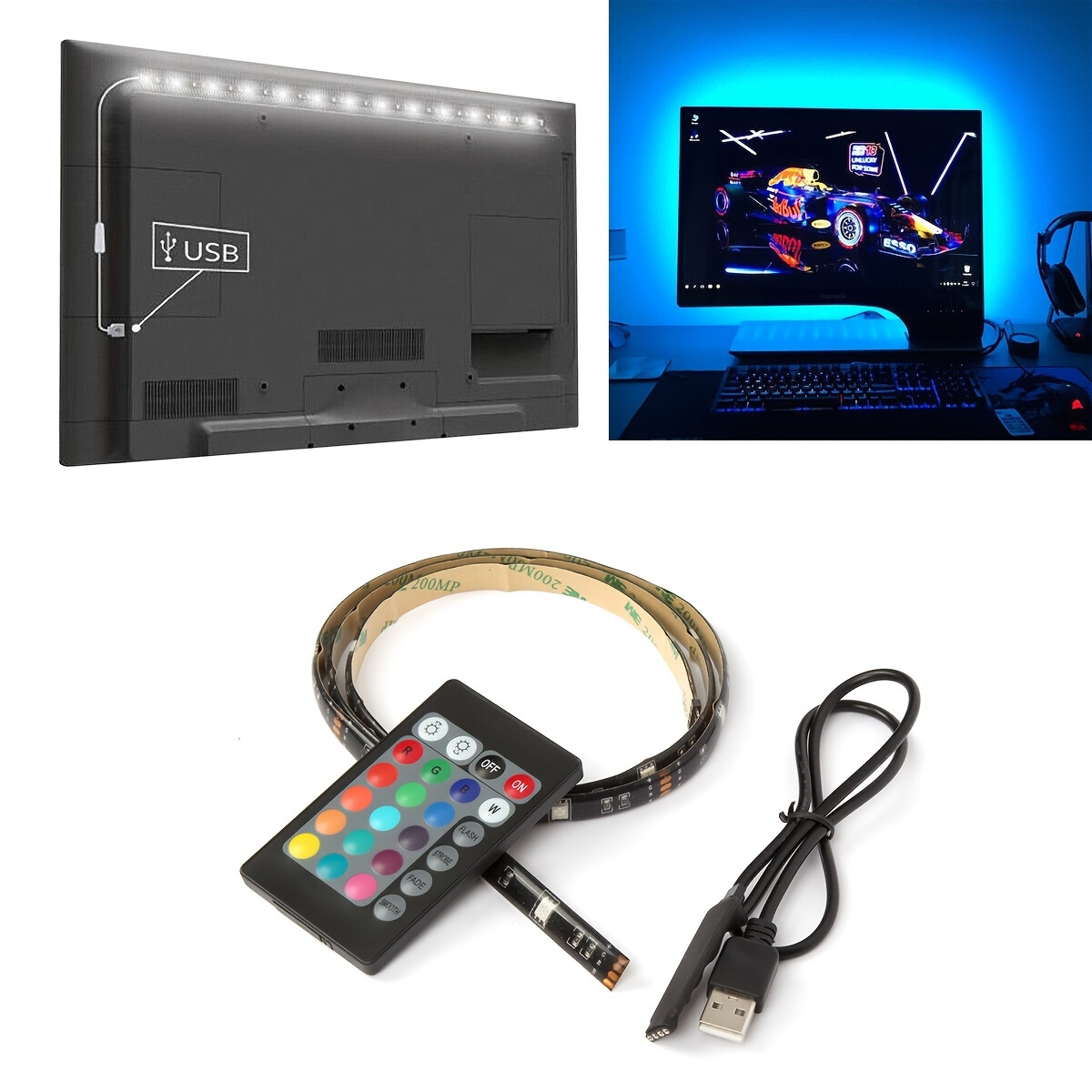 Pc Led Strip Light Usb Powered Rgb Multi Color Tv Backlight Lighting