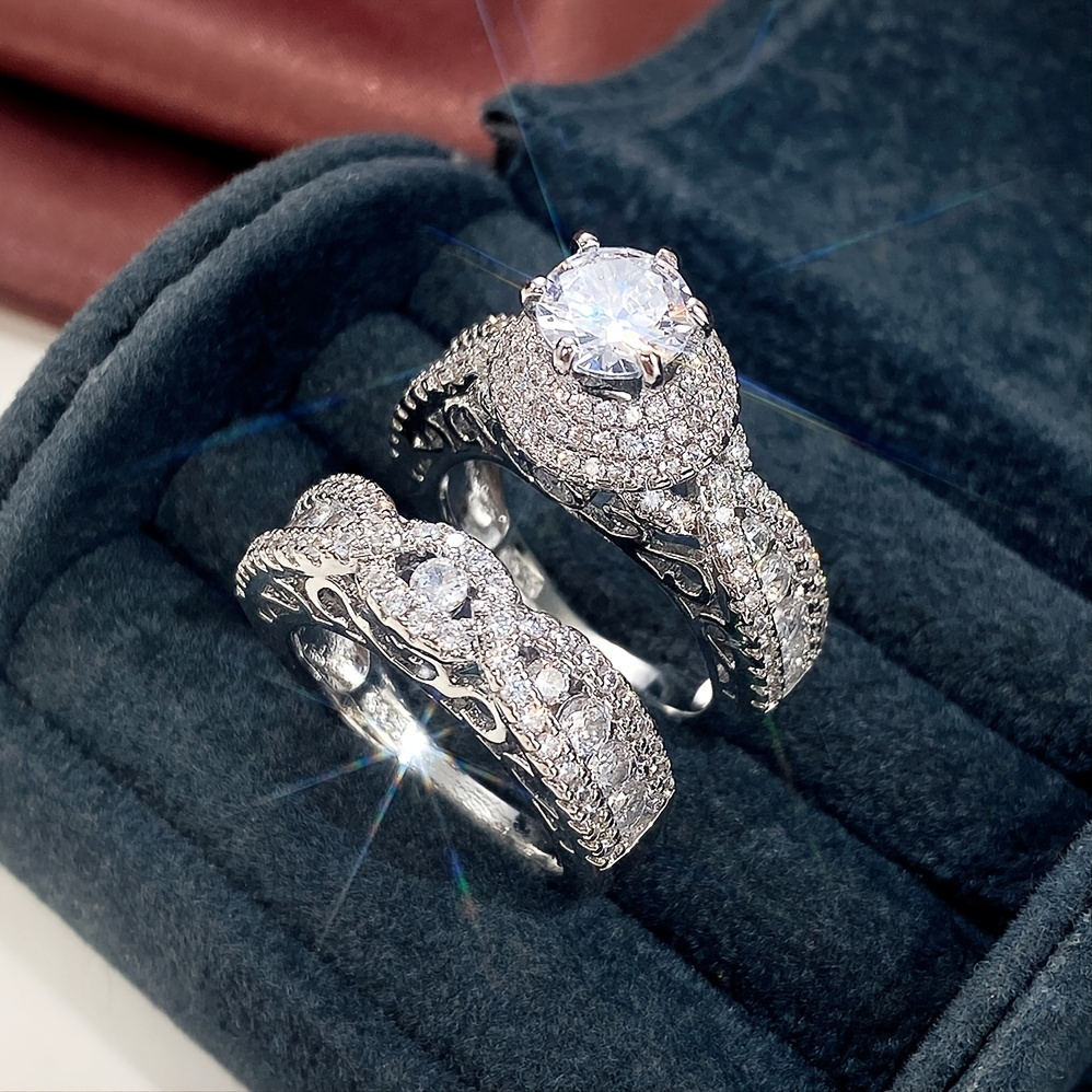 

Fashion Wedding Ring Micro Pave Zircon Engagement Rings 2pcs Set