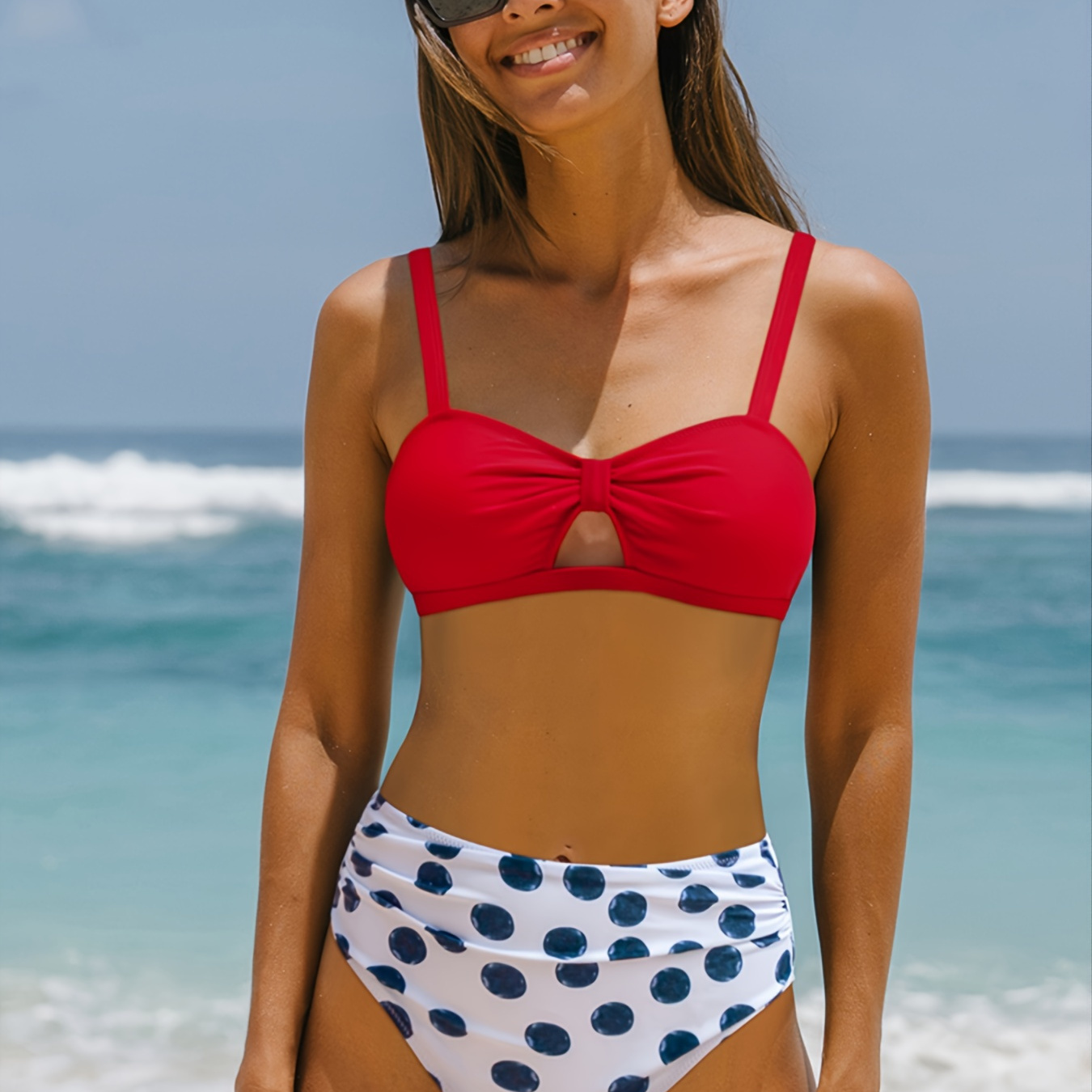 Damen Bikini Set Mit Geraffter Brust Ausschnitt Dehnbare Bademode