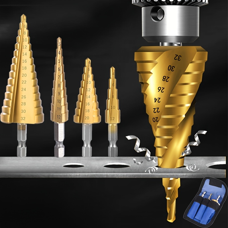 

3-12mm 4-12mm 4-20mm Hss Straight Groove Step Drill Bit Set, Titanium Coated Wood Metal Hole Cutter Core Drill Bit Set