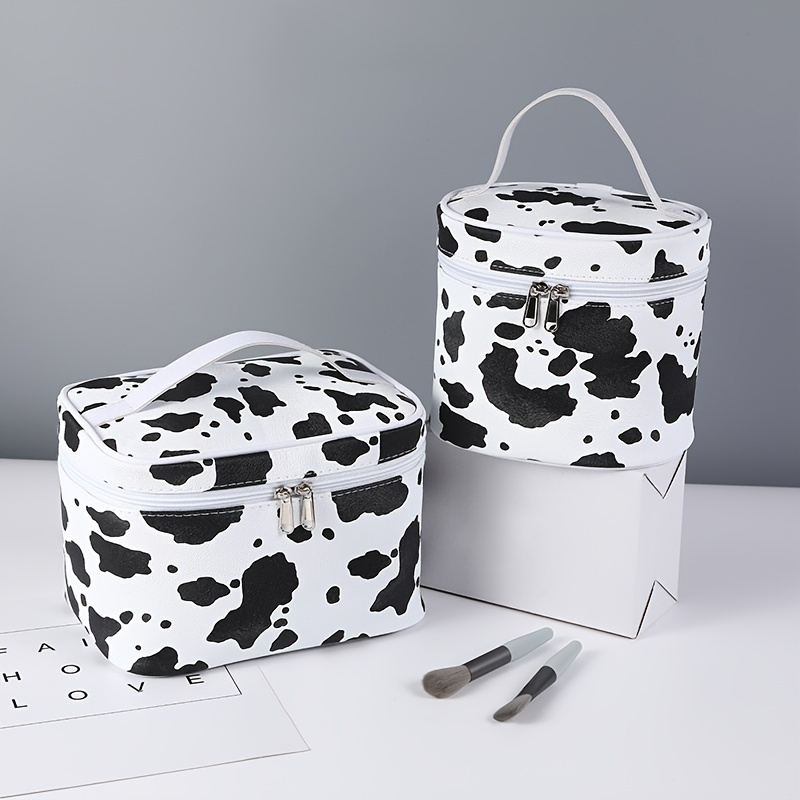 

Cute Cow Printed Makeup Bag With Large Capacity And Zipper Closure - Perfect For Organizing And Storing Cosmetics