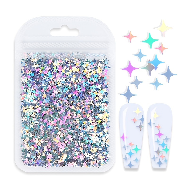 

2g/bag Laser Sequins Star Nail Art Holographic Glitter Sparkly 12 Colors Four-pointed Star Diy Nail Art Decorations Slices Accessories