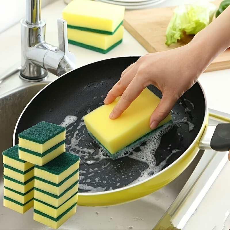 

5/10pcs Multi-purpose Double-faced Sponge Scouring Pads Dish Washing Scrub Sponge Stains Removing Cleaning Scrubber Brush For Kitchen Garage Bathroom 3.94"*2.76"