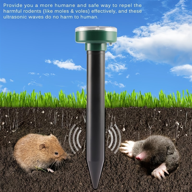

2pcs/4pcs Solar Outdoor Pest Repellent With 5,000 Feet Range, Solar Powered Animal Control, Rodent Repellent And Deterrent For Mole, Vole, Gopher