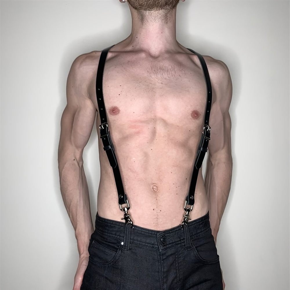 Men S Faux Leather Adjustable Body Chest Harness Bondage Costumes