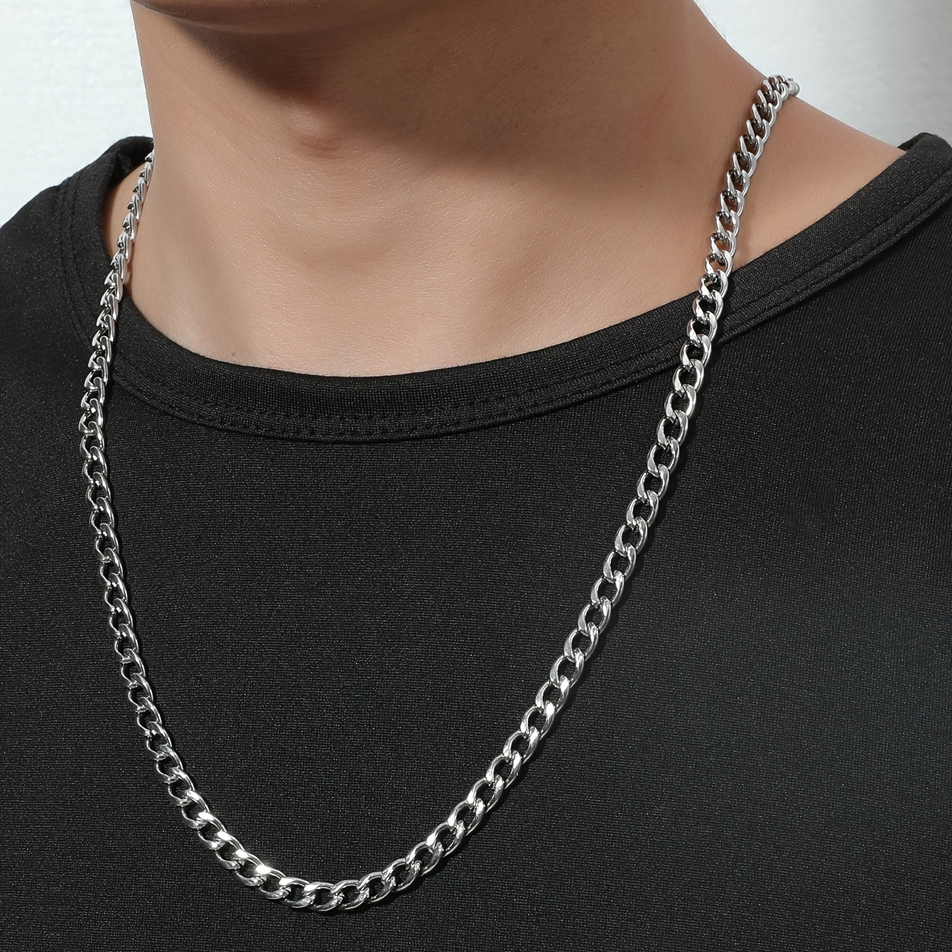 Classic Curb Cuban Chain Necklace For Men Hip Hop Titanium Steel