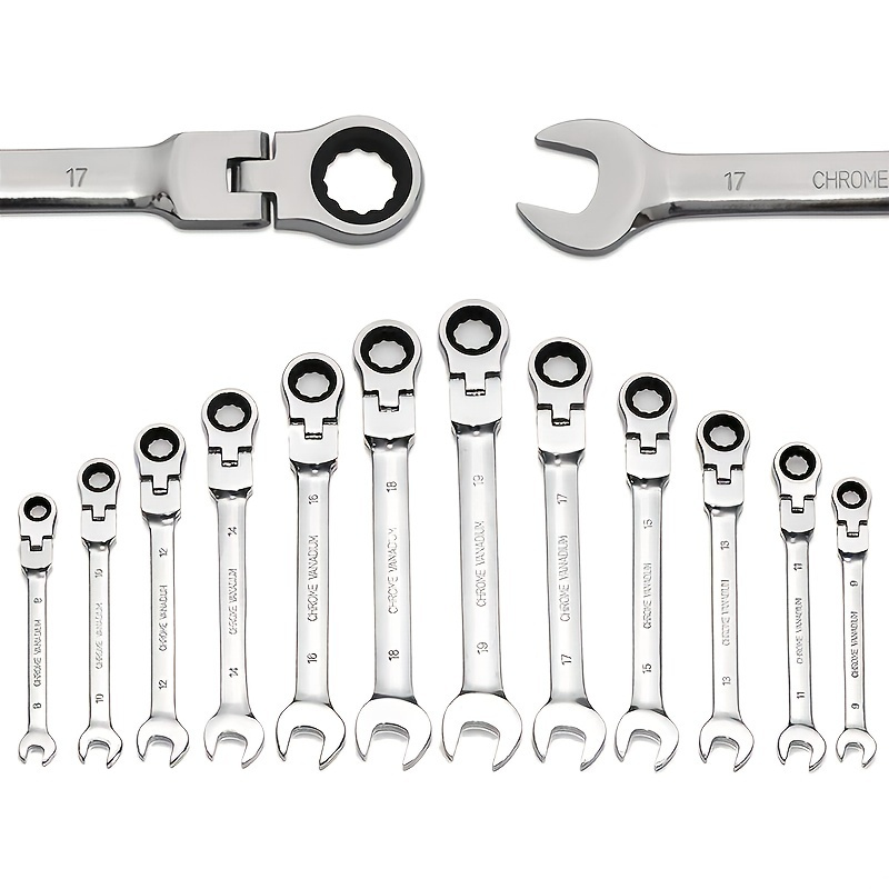 

1pc/6pcs/12pcs Flex Head Ratcheting Wrench Set- 8-19mm Metric Ratchet Combination Wrenches Crv Gear Spanner