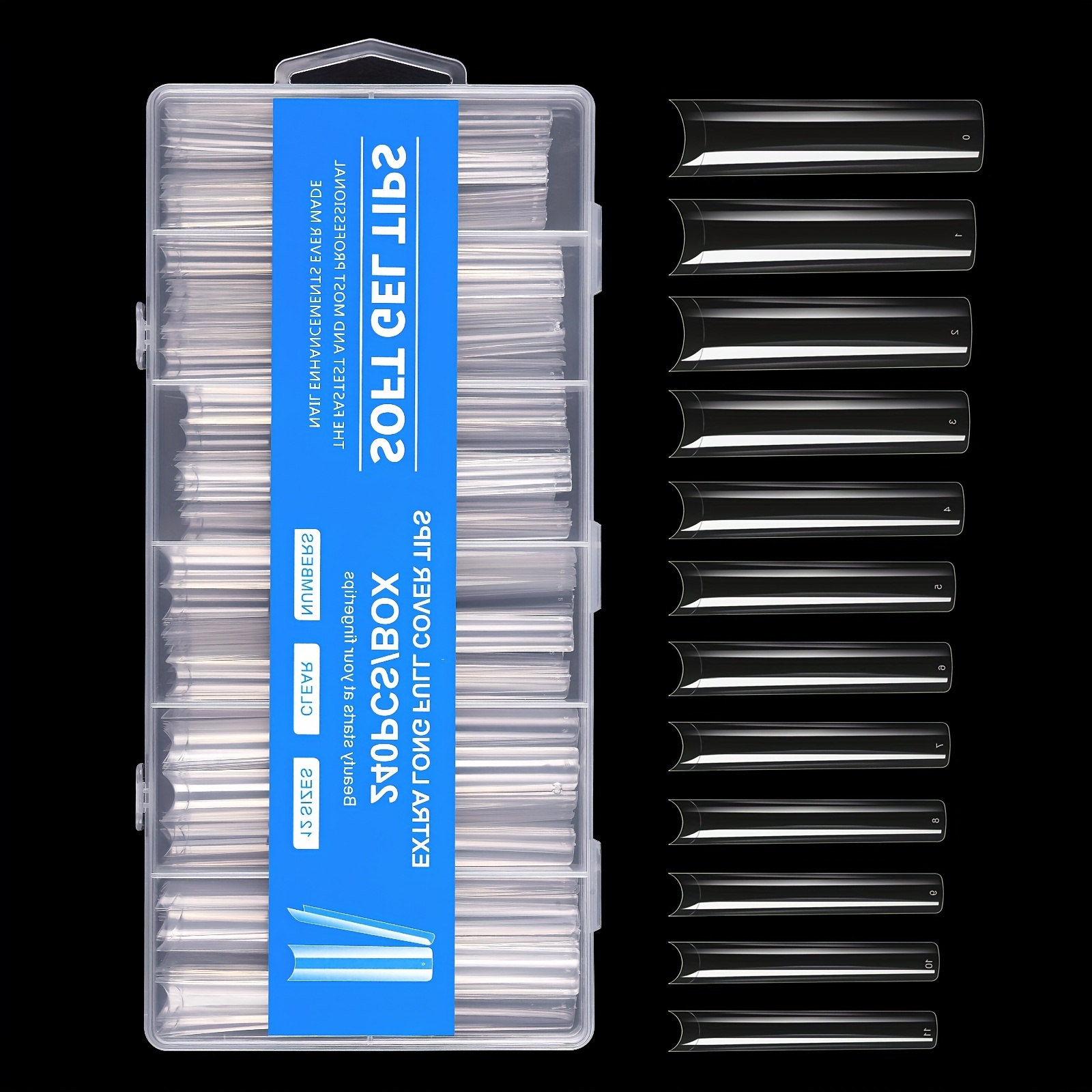 12 Sizes Long Coffin Fake Gel Nail Tips Set, 240pcs Half Cover Acrylic Press On Nails Clear Artificial False Nails Kit, Nail Tips For Acrylic Nail/dip Powder Nails/gel Nail Art
12 Sizes Long Coffin Fake Gel Nail Tips Set, 240pcs Half Cover Acrylic Press On Nails Clear Artificial False Nails Kit, Nail Tips For Acrylic Nail/dip Powder Nails/gel Nail Art