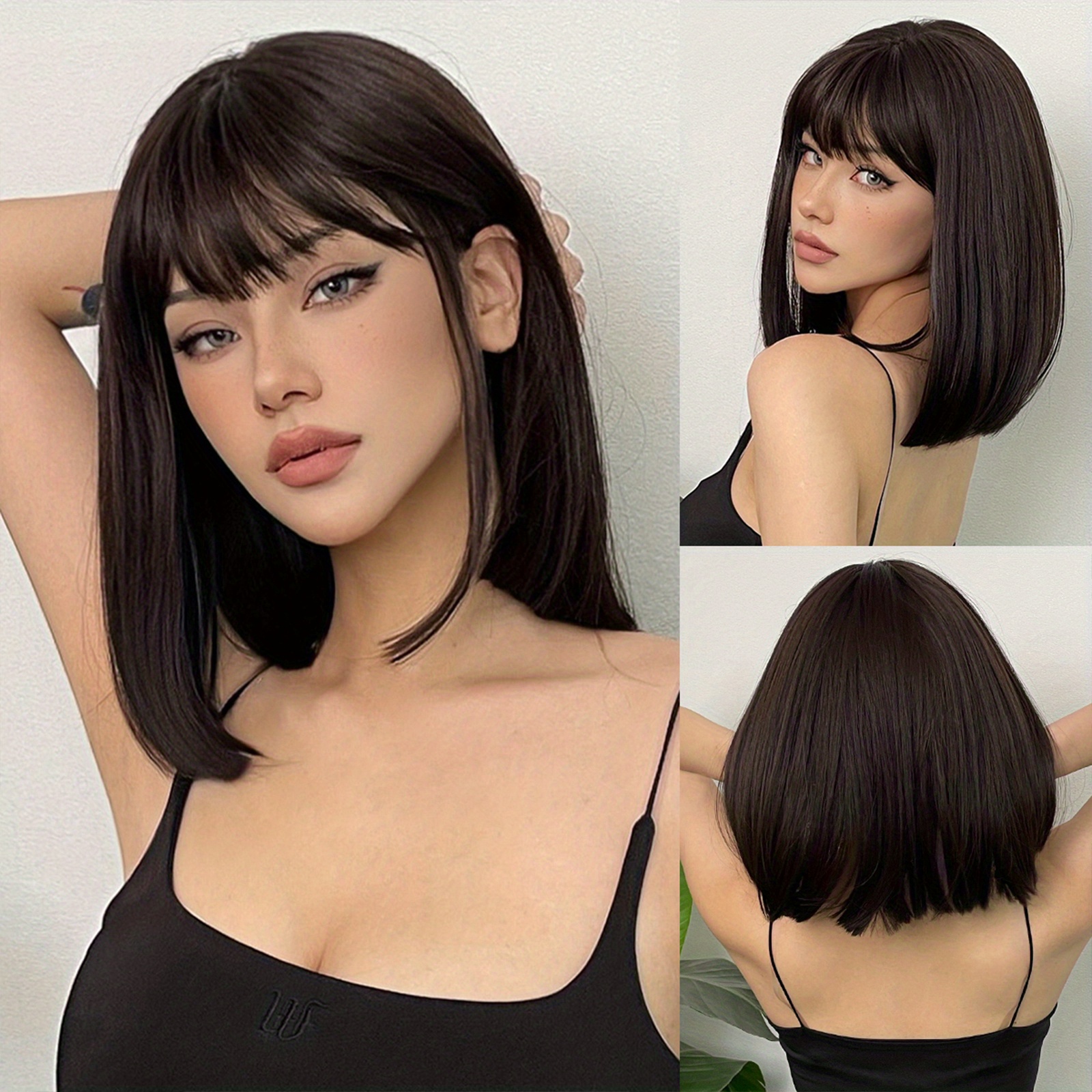 Inch Cute Bob Short Straight Hair Wigs With Bangs Synthetic Hair