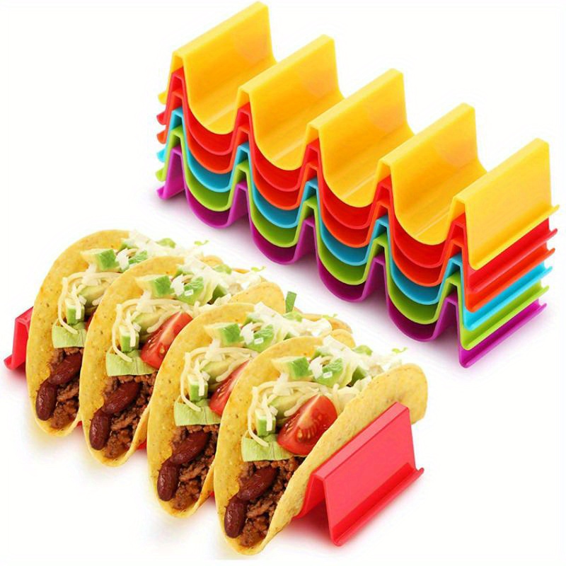 1/6pcs, Taco Holder, Colorful Wave Shape Taco Tray, Taco Shell Holder Stand For Party, Hold 4 Tacos Each, Very Hard And Sturdy, Dishwasher Top Rack Safe, Kitchen Tools, Kitchen Accessories
1/6pcs, Taco Holder, Colorful Wave Shape Taco Tray, Taco Shell Holder Stand For Party, Hold 4 Tacos Each, Very Hard And Sturdy, Dishwasher Top Rack Safe, Kitchen Tools, Kitchen Accessories