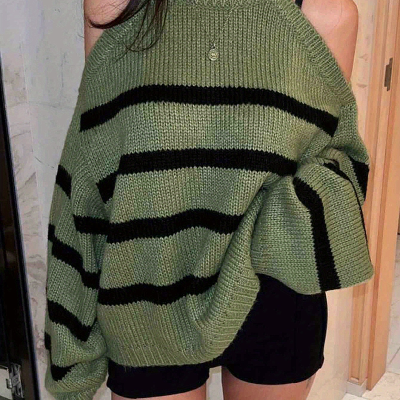 Plus Size Striped Cold Shoulder Sweater, Casual Long Sleeve Crew Neck Sweater For Fall & Winter, Women's Plus Size Clothing
Plus Size Striped Cold Shoulder Sweater, Casual Long Sleeve Crew Neck Sweater For Fall & Winter, Women's Plus Size Clothing