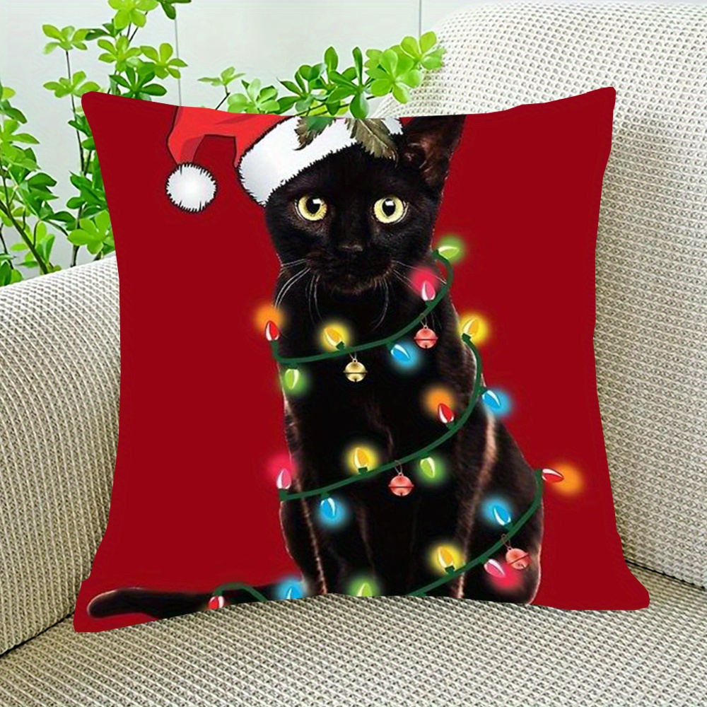 1pc, Santa Black Cat Up In Christmas Tree Lights Holiday Super Soft Short Plush Pillowcase, Double-sided Printing, 18x18inch, Sofa And Bedroom Decor, No Pillow
1pc, Santa Black Cat Up In Christmas Tree Lights Holiday Super Soft Short Plush Pillowcase, Double-sided Printing, 18x18inch, Sofa And Bedroom Decor, No Pillow