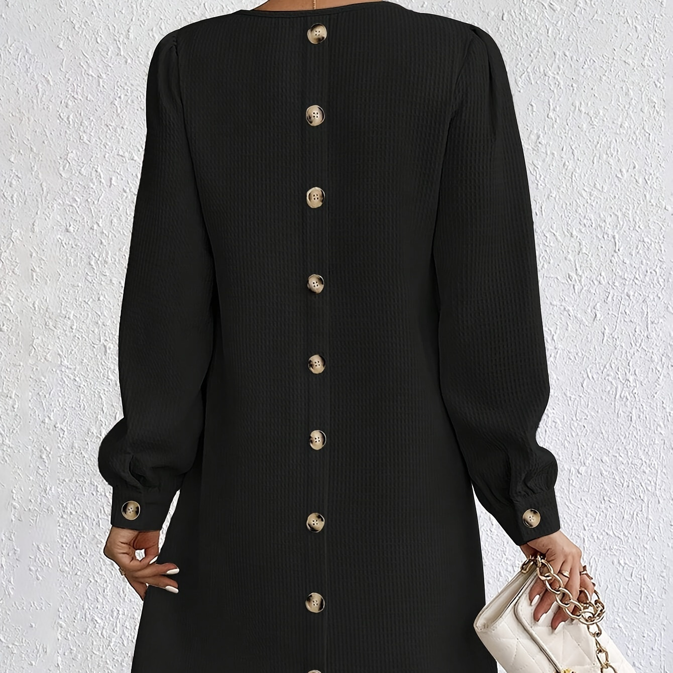 Button Back Crew Neck Simple Dress, Elegant Long Sleeve Slim Dress For Spring & Fall, Women's Clothing
Button Back Crew Neck Simple Dress, Elegant Long Sleeve Slim Dress For Spring & Fall, Women's Clothing