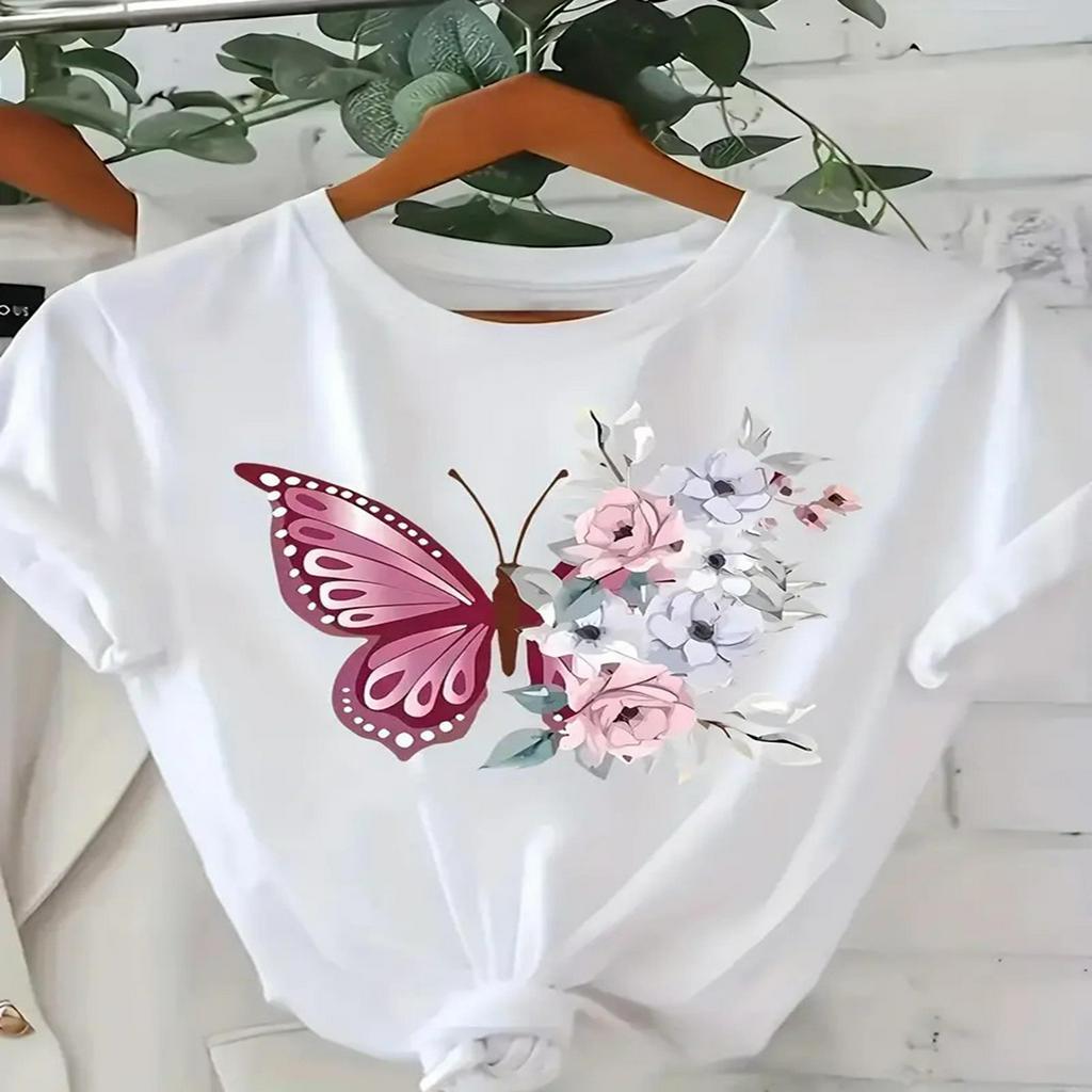 1pc Women's Cotton Crew Neck T-shirt With Geometric And Floral Print, Light Luxury Minimalist Style For All
1pc Women's Cotton Crew Neck T-shirt With Geometric And Floral Print, Light Luxury Minimalist Style For All