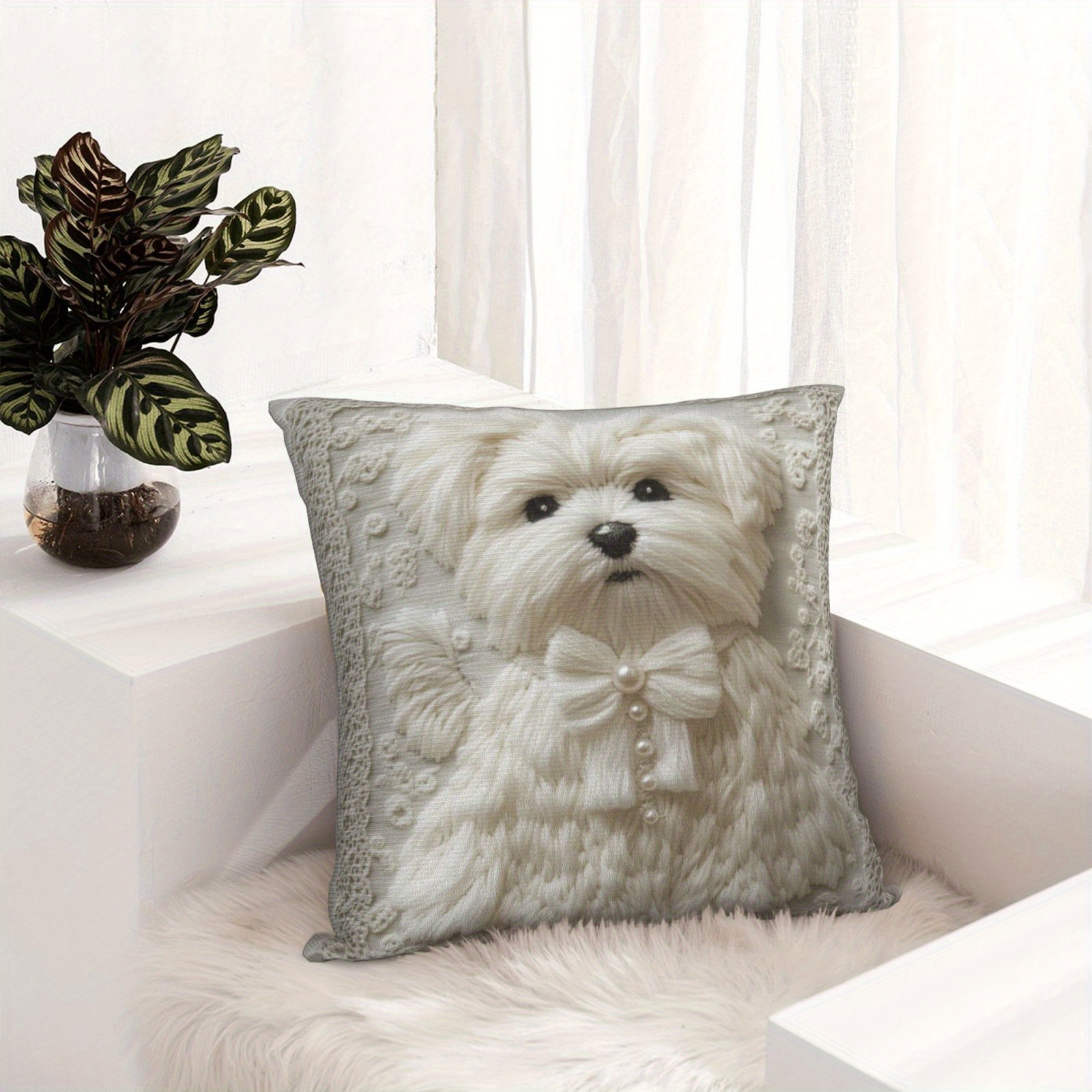 1pc Throw Pillow Covers 18x18in, White Maltese Dog Embroidery Print With Elegant Velvet Pillowcase, Decor Cushion Throw Pillows For Office, Home, Bedroom, Living Room
1pc Throw Pillow Covers 18x18in, White Maltese Dog Embroidery Print With Elegant Velvet Pillowcase, Decor Cushion Throw Pillows For Office, Home, Bedroom, Living Room