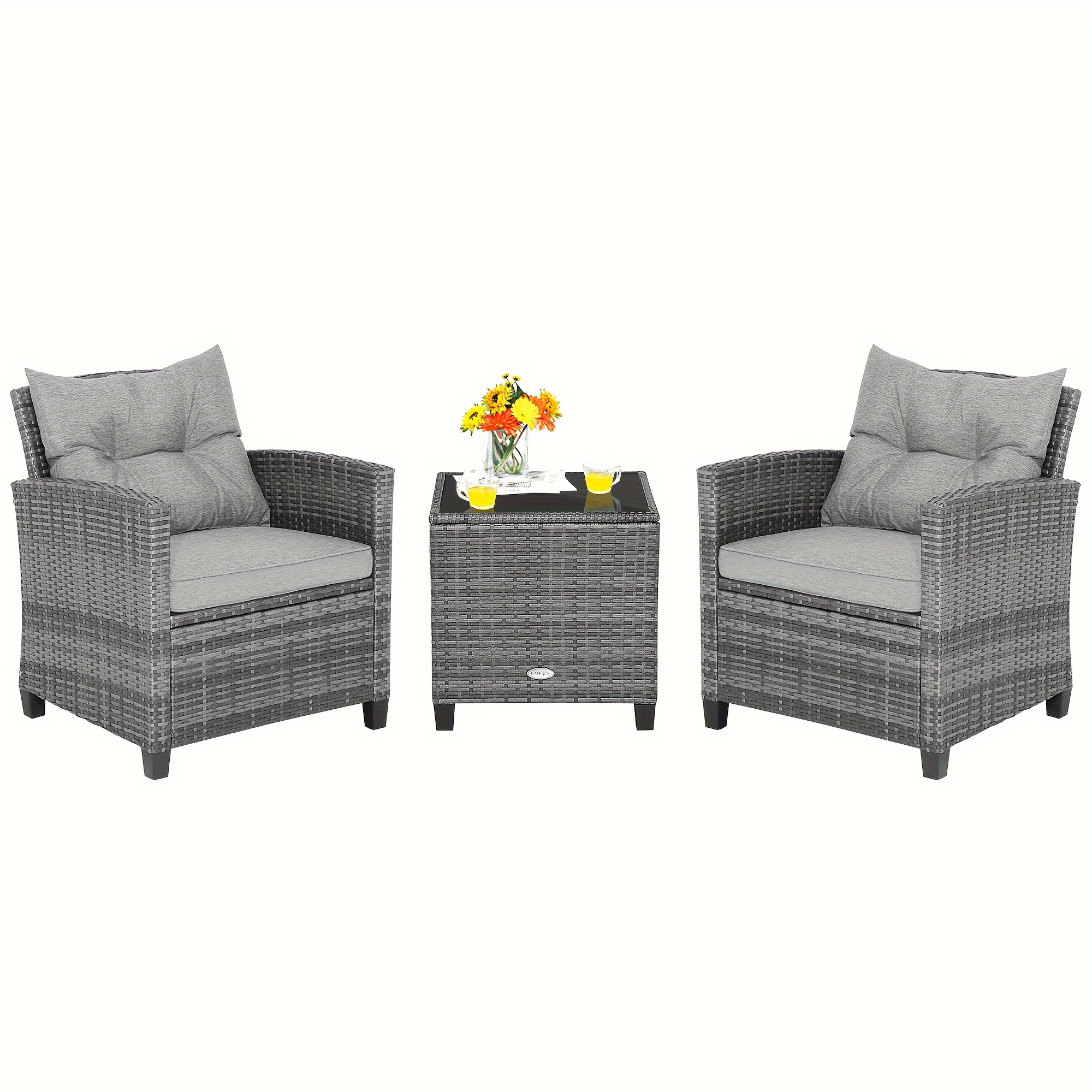 3pcs Costway Patio Rattan Furniture Set, Wicker Bistro Conversation Set With 2 Cushioned Armchairs & Glass Topped Table, Outdoor Rattan Sofa Set Furniture For Patio Porch Balcony Poolside
3pcs Costway Patio Rattan Furniture Set, Wicker Bistro Conversation Set With 2 Cushioned Armchairs & Glass Topped Table, Outdoor Rattan Sofa Set Furniture For Patio Porch Balcony Poolside
