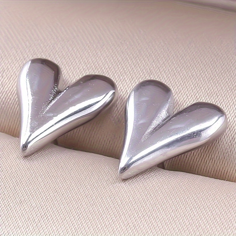 Love Heart Shaped Metal Stud Earrings Smooth Glossy Surface Temu