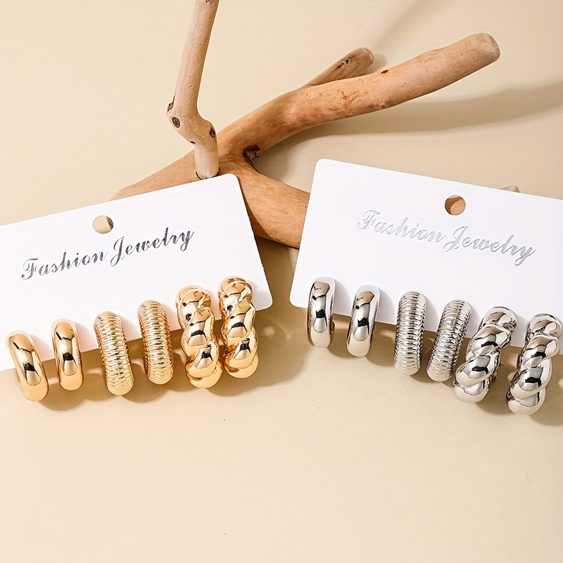 3 Pairs Set Of Silvery/golden Hoop Earrings Elegant Leisure Style Suitable For Women Daily Casual
3 Pairs Set Of Silvery/golden Hoop Earrings Elegant Leisure Style Suitable For Women Daily Casual
