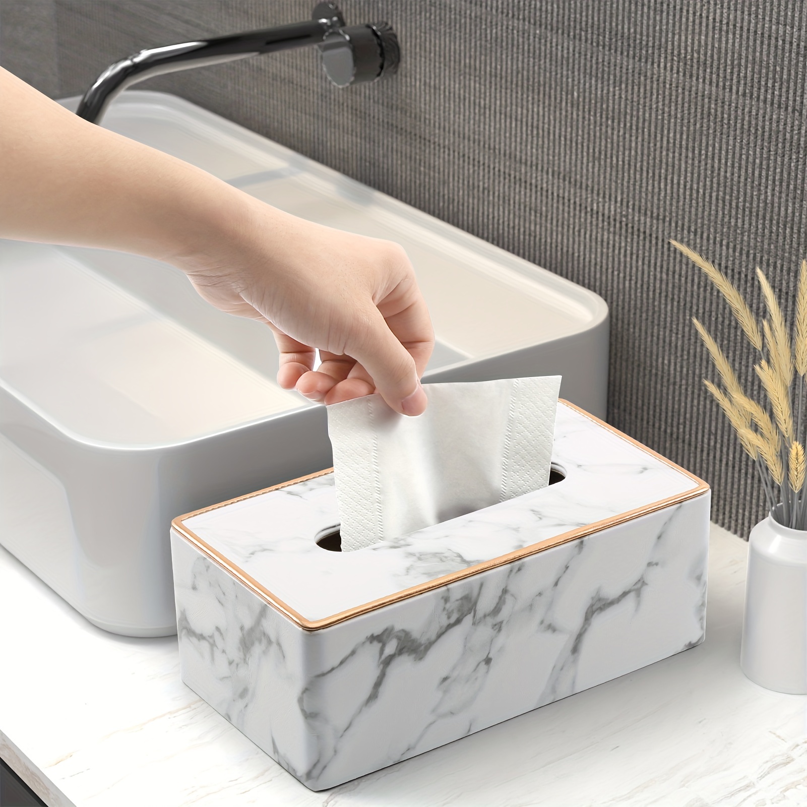 1pc Pu Leather Tissue Box, Tissue Box Cover, Napkin Dispenser Container, Marble Pattern Tissue Holder, Tissue Storage Case For Bathroom Office Hotel Car, Home Decor, Bathroom Accessories
1pc Pu Leather Tissue Box, Tissue Box Cover, Napkin Dispenser Container, Marble Pattern Tissue Holder, Tissue Storage Case For Bathroom Office Hotel Car, Home Decor, Bathroom Accessories