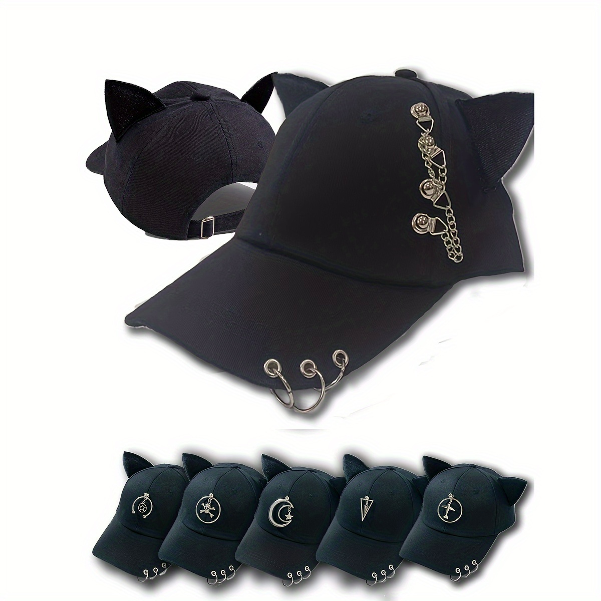 Ears Baseball Cap Hip Moon Skull Plane Rivet Chain Ring Decor Sun Hat Adjustable Lightweight Dad Hats For
Ears Baseball Cap Hip Moon Skull Plane Rivet Chain Ring Decor Sun Hat Adjustable Lightweight Dad Hats For