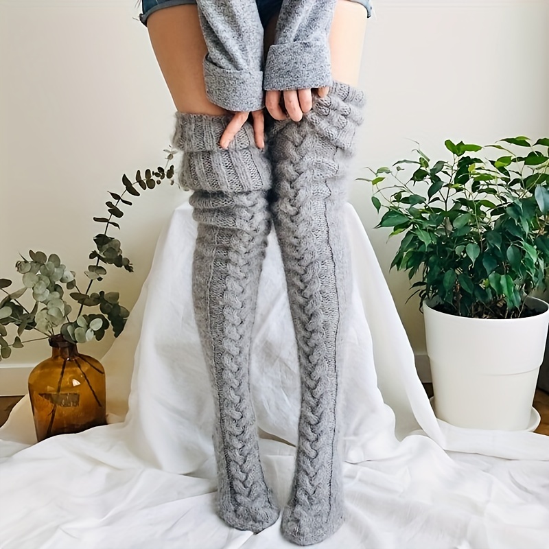 

1 Pair Thigh High Thermal Fall Winter Keep Warm Soft Comfortable Socks, Over The Knee Thicken Knitted Preppy School Travel Outdoor Sport Leg Warmers