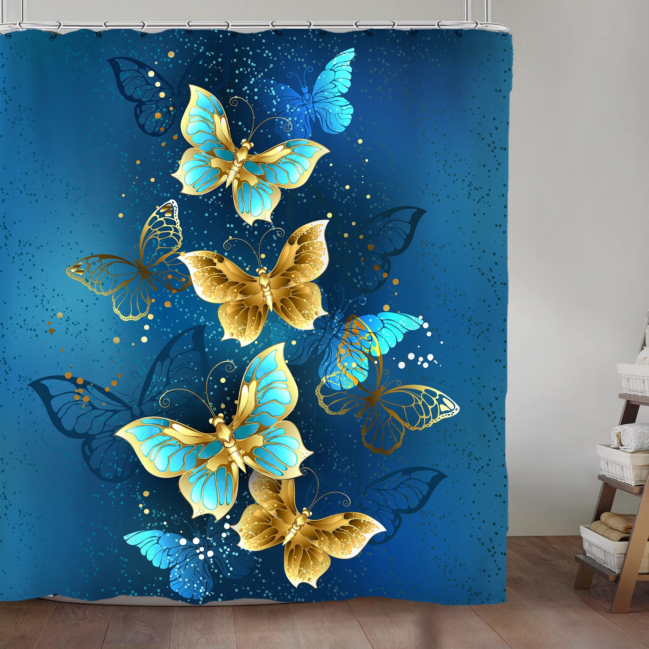 4pcs Blue Golden Butterfly Shower Curtain Set, Water-resistant Bath Curtain With Hooks, U-shaped Mat, Toilet Cover Mat, L-shaped Mat, Bathroom Accessories, Aesthetic Bathroom Decorations
4pcs Blue Golden Butterfly Shower Curtain Set, Water-resistant Bath Curtain With Hooks, U-shaped Mat, Toilet Cover Mat, L-shaped Mat, Bathroom Accessories, Aesthetic Bathroom Decorations