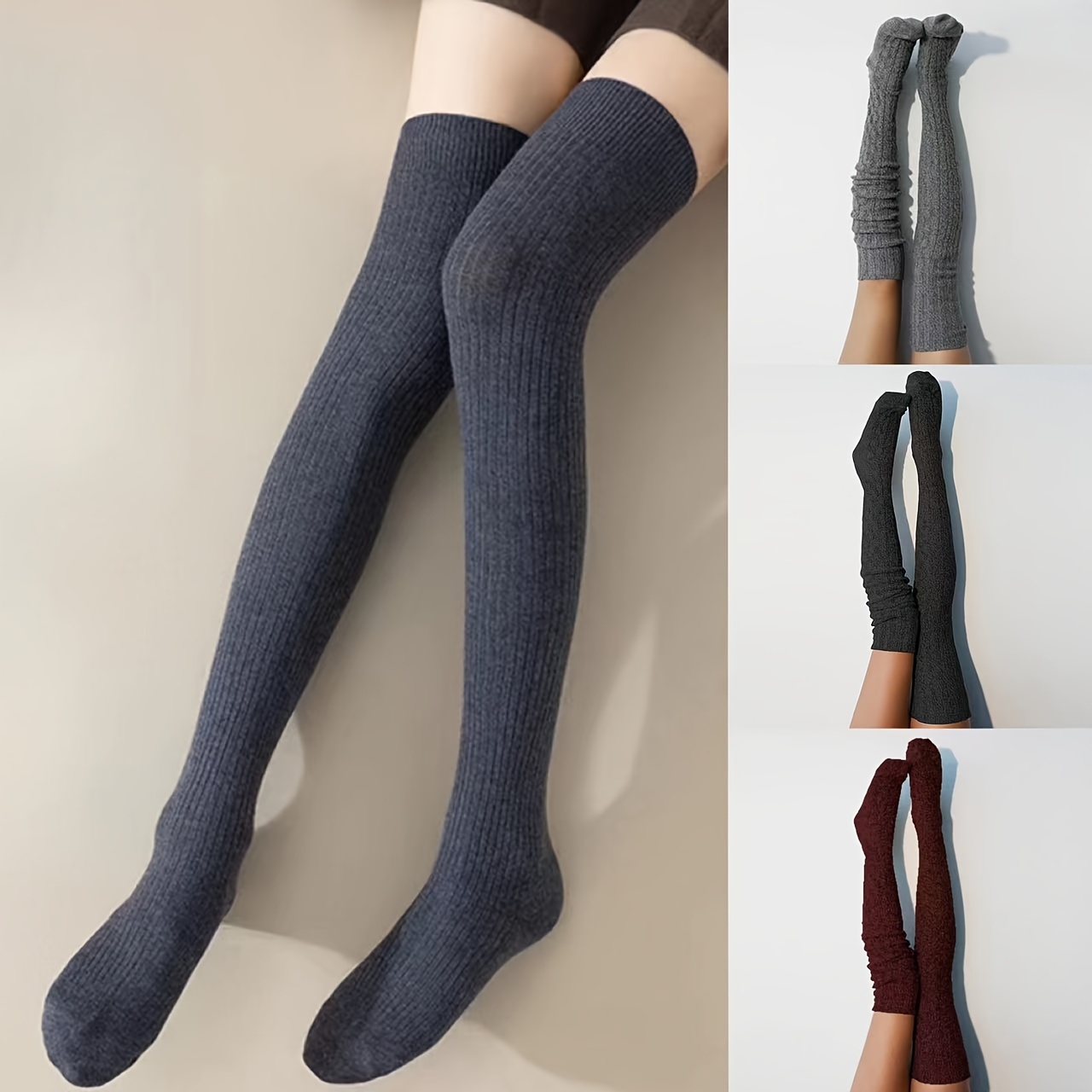 Solid Ribbed Thigh High Stockings, College Style Slim Fit Over The Knee Socks, Women's Stockings & Hosiery
Solid Ribbed Thigh High Stockings, College Style Slim Fit Over The Knee Socks, Women's Stockings & Hosiery