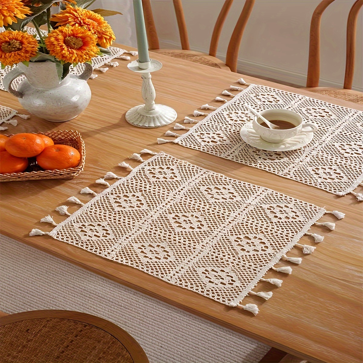 Bubaba Handmade Woven Bohemian Placemat Crochet Placemat Square Handmade Lace Thread - Tassel Placemat Suitable For Table, Kitchen, Bohemian Wedding Decoration, 1pc
Bubaba Handmade Woven Bohemian Placemat Crochet Placemat Square Handmade Lace Thread - Tassel Placemat Suitable For Table, Kitchen, Bohemian Wedding Decoration, 1pc