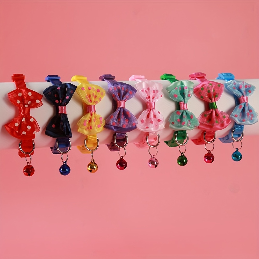 Adjustable Cat Collars With Bell, Polka Dot Bow Soft Nylon Adjustable Breakaway Identification Collars For Kittens
Adjustable Cat Collars With Bell, Polka Dot Bow Soft Nylon Adjustable Breakaway Identification Collars For Kittens