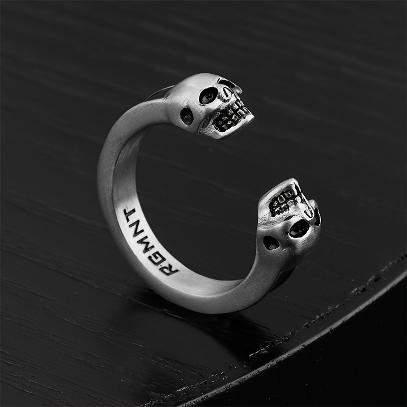 Men S Retro Fashion Ring Double Skull Design Ring Suitable Temu