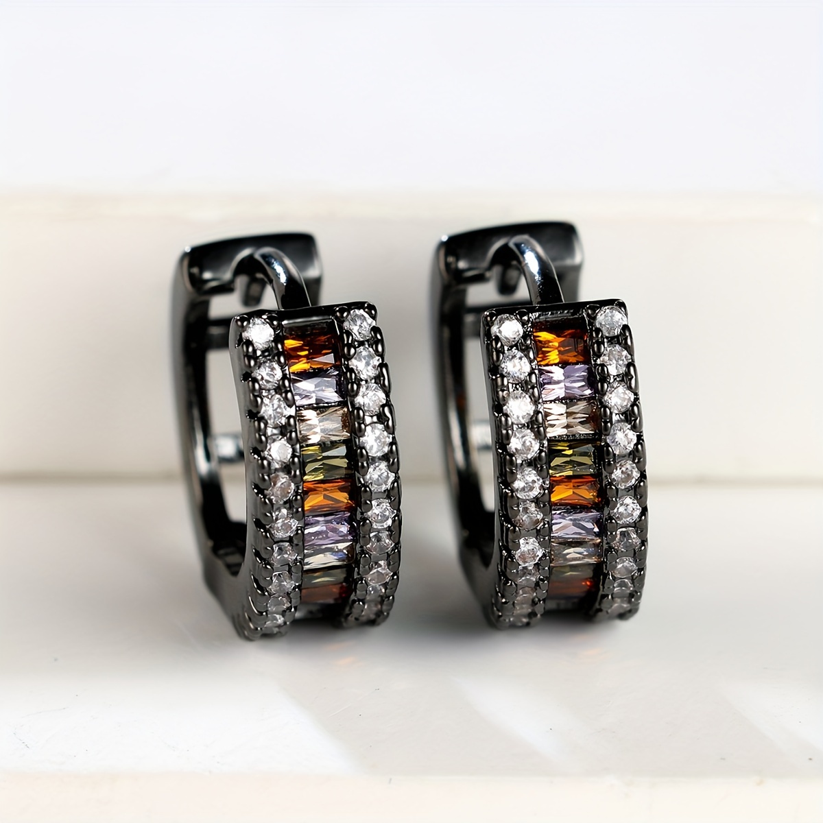 A Pair Of Dark Style Micro-inlaid Color Zirconia Earrings, Hip-hop Style Dark Style Zirconia Earrings, Women' Jewelry
A Pair Of Dark Style Micro-inlaid Color Zirconia Earrings, Hip-hop Style Dark Style Zirconia Earrings, Women' Jewelry