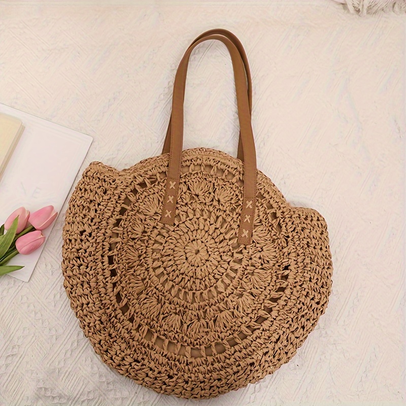 Vintage Round Hollow Woven Tote Bag, Solid Color Large Capacity Shoulder Bag, Perfect Beach Vacation Bag
Vintage Round Hollow Woven Tote Bag, Solid Color Large Capacity Shoulder Bag, Perfect Beach Vacation Bag