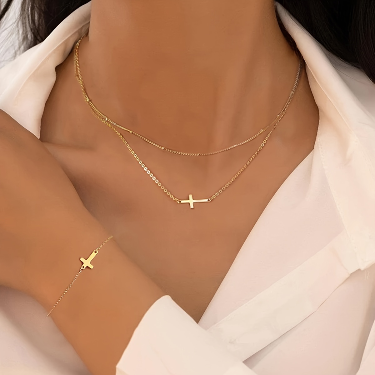Necklaces + Bracelet Minimalist Style Jewelry Set Trendy Cross Design Suitable For Men And Women Match Daily Outfits Party Decor
Necklaces + Bracelet Minimalist Style Jewelry Set Trendy Cross Design Suitable For Men And Women Match Daily Outfits Party Decor
