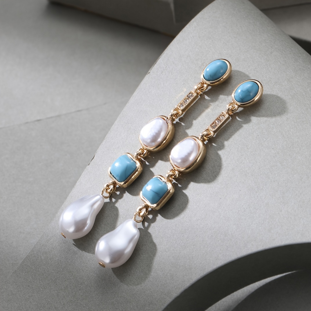 Faux Pearl Turquoise Inlaid Long Dangle Earrings Retro Elegant Style Plated Jewelry Trendy Female Gift
Faux Pearl Turquoise Inlaid Long Dangle Earrings Retro Elegant Style Plated Jewelry Trendy Female Gift