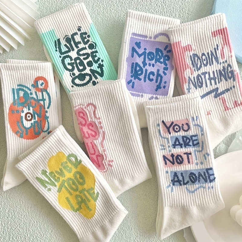 7 Pairs Letter Print Socks, Comfy & Breathable Mid Tube Socks, Women's Stockings & Hosiery
7 Pairs Letter Print Socks, Comfy & Breathable Mid Tube Socks, Women's Stockings & Hosiery