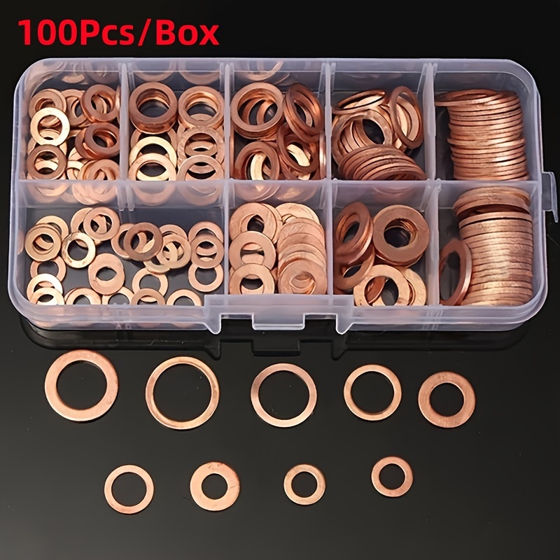 100/200pcs Copper Washer Gasket Nut And Bolt Set Flat Ring Seal Assortment Kit With Box//m8/m10/m12/m14 For Sump Plugs
100/200pcs Copper Washer Gasket Nut And Bolt Set Flat Ring Seal Assortment Kit With Box//m8/m10/m12/m14 For Sump Plugs