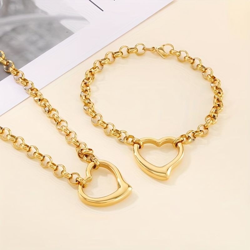 Luxury Heart Pendant Necklace And Bracelet Set For Women, 2pcs Fashion Jewelry For Party, Wedding, Valentine's Day, Elegant Accessory For All
Luxury Heart Pendant Necklace And Bracelet Set For Women, 2pcs Fashion Jewelry For Party, Wedding, Valentine's Day, Elegant Accessory For All