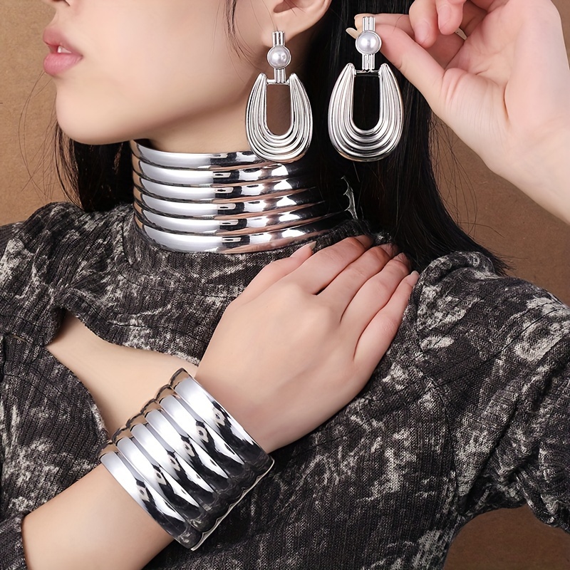 exaggerated thick coil jewelry suit solid pu leather-temu japan