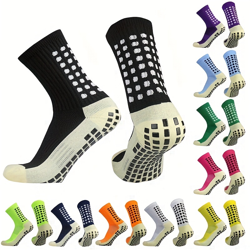

1pair Men's Short Crew Socks With Anti-slip Silica Gel, Sweat Shock Absorbing Athletic Socks For Sports Football Soccer Foot