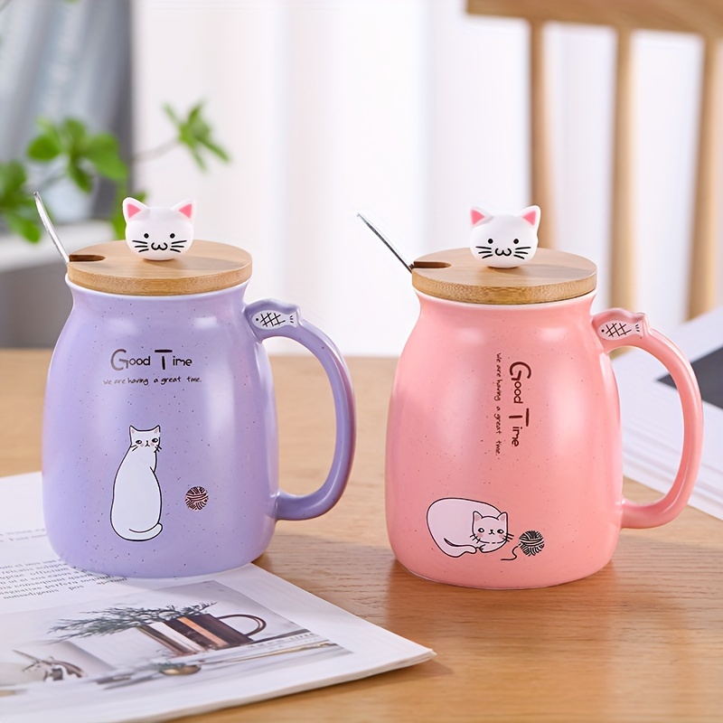 1pc 450ml/15.2oz Cartoon Cat Ceramic Mug, Portable Coffee Cup With Wooden Lid And Stainless Steel Spoon, Handle Drinking Cup For Home Daily, Office, Camping
1pc 450ml/15.2oz Cartoon Cat Ceramic Mug, Portable Coffee Cup With Wooden Lid And Stainless Steel Spoon, Handle Drinking Cup For Home Daily, Office, Camping