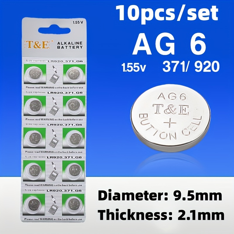10pcs Ag6 Lr920 370 1.55v Button Batteries For Watch Toys Remote L921 Lr69 Sr920 370 371a 171 Sr920sw Cell Coin Alkaline Battery
10pcs Ag6 Lr920 370 1.55v Button Batteries For Watch Toys Remote L921 Lr69 Sr920 370 371a 171 Sr920sw Cell Coin Alkaline Battery